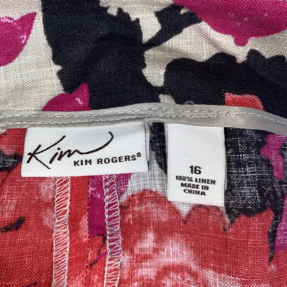 Kim Rogers Trumpet Skirt Women's 16 Multicolor Floral Linen Lagenlook Boho‎